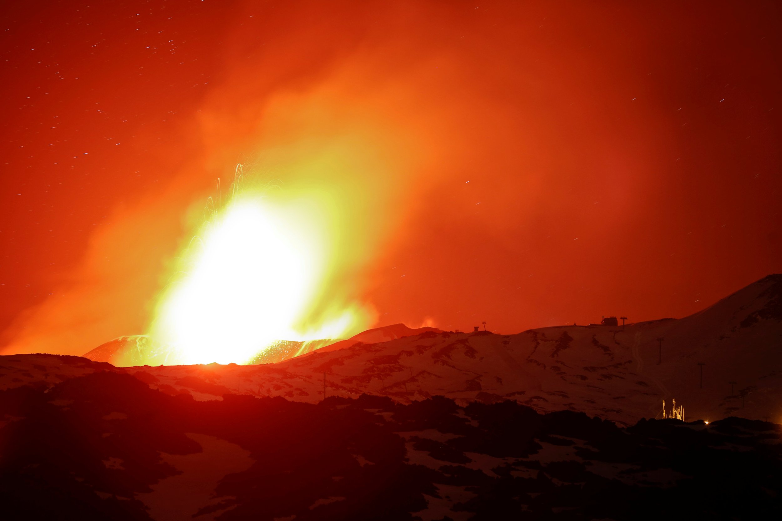 Mount Etna Volcano Eruption Spews Lava Into The Sky On Italian Island