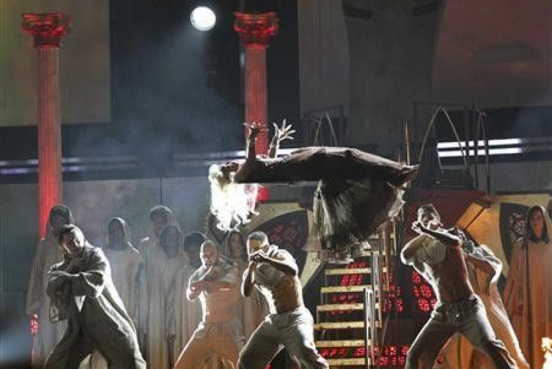 Nicki Minaj performs ''Roman Holiday'' at the 54th annual Grammy Awards in Los Angeles, California