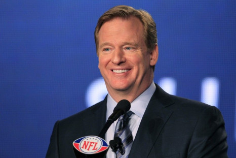 NFL Commissioner Roger Goodell speaks at a press conference before the Super Bowl two weeks ago.