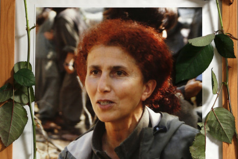 A portait of late PKK activist Sakine Cansiz is seen at the Kurdish cultural centre in Paris.