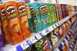 Cans of Pringles are seen on display in New York