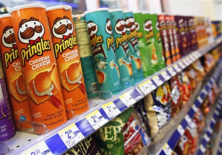 Cans of Pringles are seen on display in New York