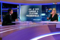 France&#039;s President Nicolas Sarkozy appears on France TF1 television prime time news program as he formally declares his candidacy for a second term