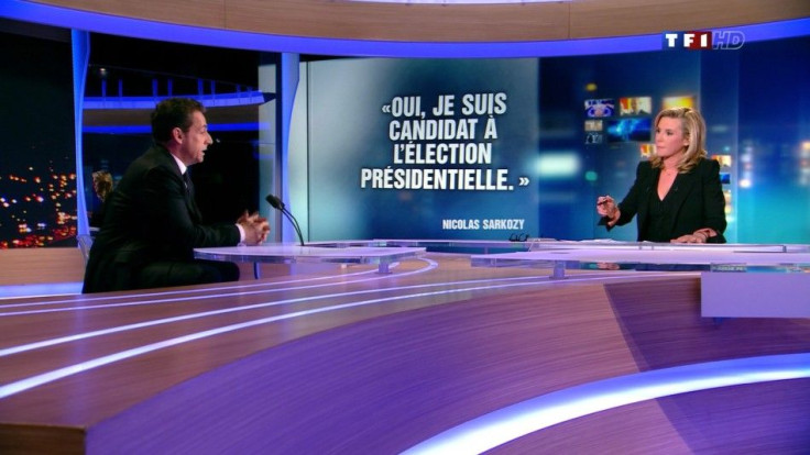 France&#039;s President Nicolas Sarkozy appears on France TF1 television prime time news program as he formally declares his candidacy for a second term