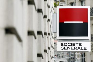 General view of a the logo outside a branch of French bank Société Générale in Paris