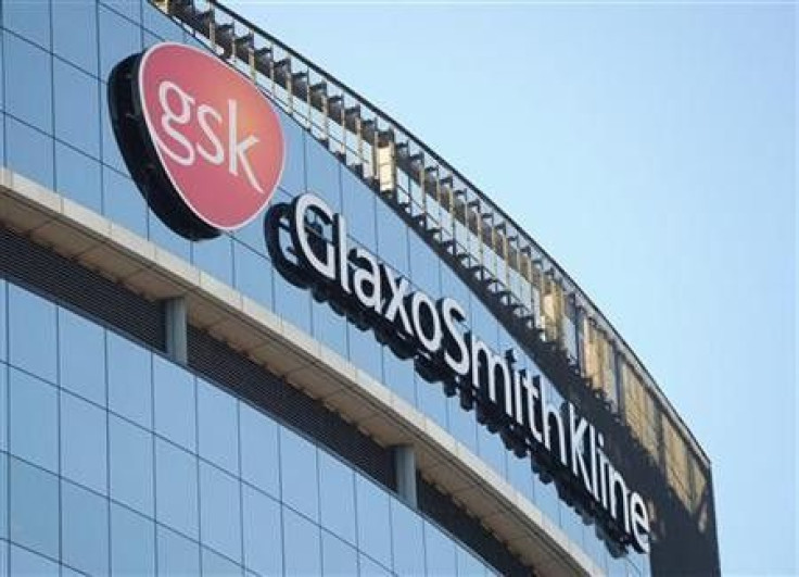 GlaxoSmithKline logo is seen outside one of its buildings in west London.