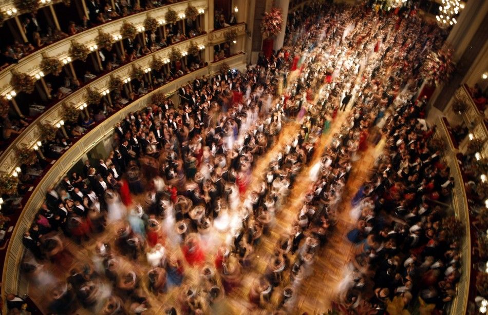 A general view of the state opera as guests dance during the traditional Opernball in Vienna