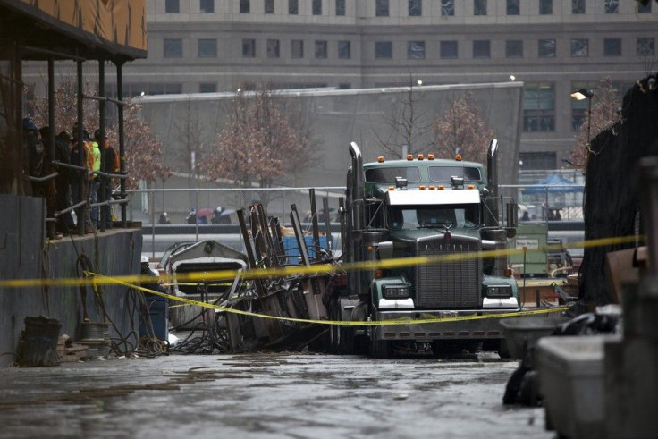 The World Trade Center construction site is seen after a large column fell 40 stories from Tower Four in New York