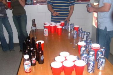 Beer Pong mid-game showing a six cup re-rack