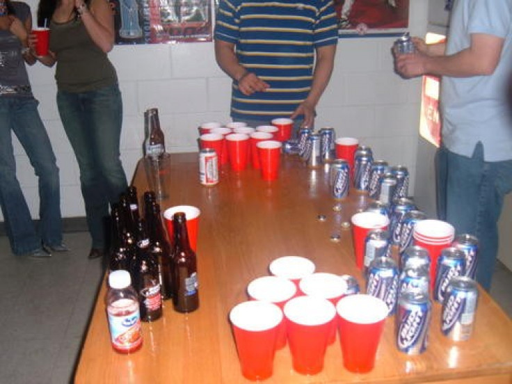 Beer Pong mid-game showing a six cup re-rack