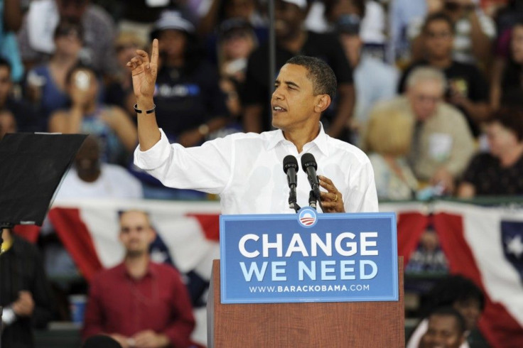 Democratic presidential nominee Senator Barack Obama (D-IL) speaks to a crowd of supporters during his &quot;Change You Can Believe In&quot; rally at Cashman Field in Las Vegas, Nevada September 17, 2008
