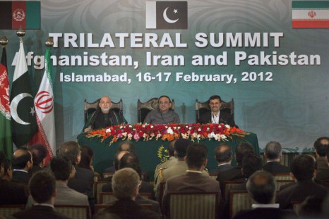 Afghanistan&#039;s President Hamid Karzai (L), Pakistan&#039;s President Asif Ali Zardari (C) and Iran&#039;s President Mahmoud Ahmadinejad listen to a question during joint news conference in the President House in Islamabad on February 17, 2012.