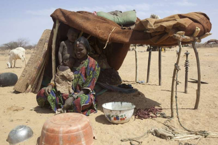 A Malian refugee rests in her makeshift shelter in Gaoudel, Ayorou district, northern Niger.