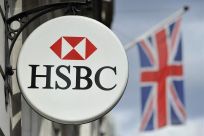 HSBC bank branch logo is seen in central London