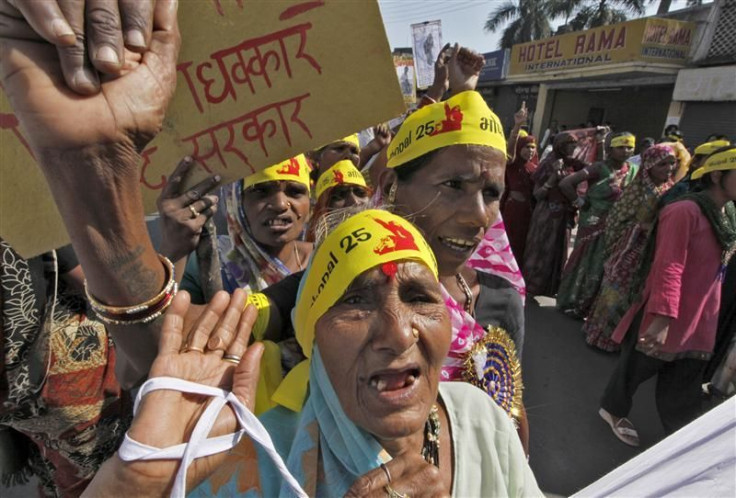 Local activists attend a demonstration to mark the 25th anniversary of the Bhopal gas disaster in Bhopal