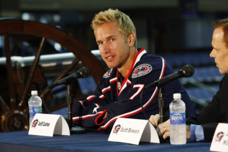Jeff Carter at his introductory press conference in Columbus. Could he be in line for another one in Buffalo soon?