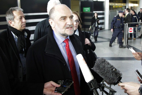 Nackaerts of the IAEA speaks to media at the airport in Vienna after arrival from Iran