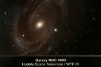 A NASA Hubble Space Telescope shows the spiral galaxy NGC 4603, the most distant galaxy in which a s..