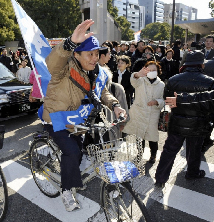 Takashi Kawamura during his mayoral campaign in Nagoya