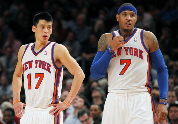 Jeremy Lin and Carmelo Anthony at Madison Square Garden, Feb. 22