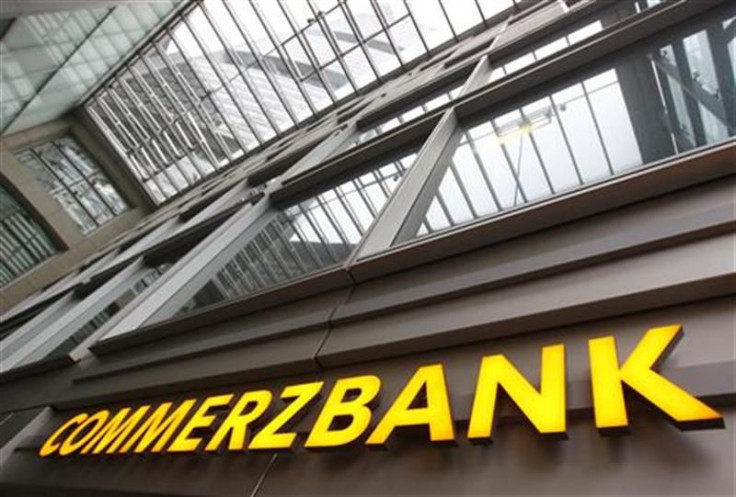 Entrance of the German Commerzbank headquarters is pictured in Frankfurt