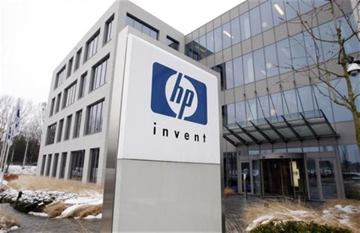 HP logo is seen outside Hewlett-Packard Belgian headquarters in Diegem