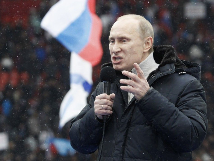 Putin addresses crowd during rally 