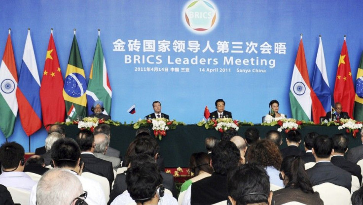 Leaders attend a joint news conference during BRICS summit in Sanya on the southern Chinese island of Hainan, April 14, 2011.