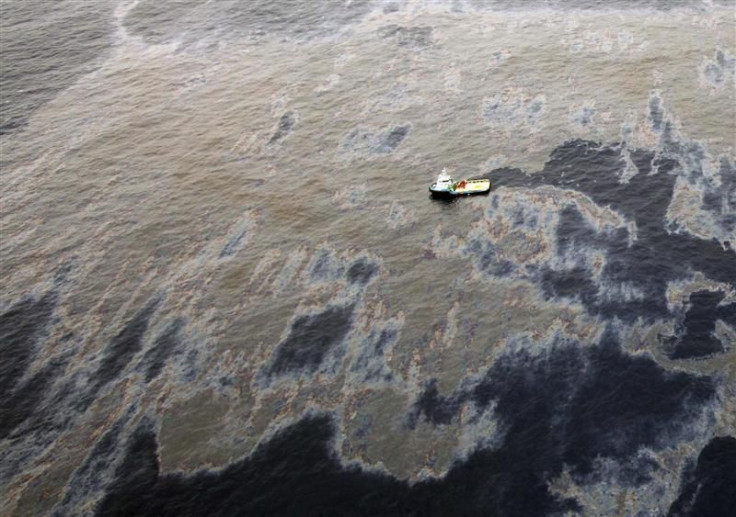 An aerial view shows oil that seeped from a well operated by Chevron in the Frade Field, which is located off the coast of Rio de Janeiro.