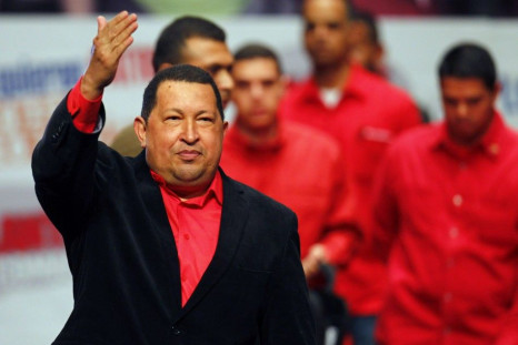 Venezuelan President Hugo Chavez arrives at a rally with supporters in Caracas.