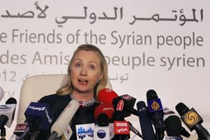 U.S. Secretary of State Hillary Clinton speaks at the Friends of Syria Conference in Tunis