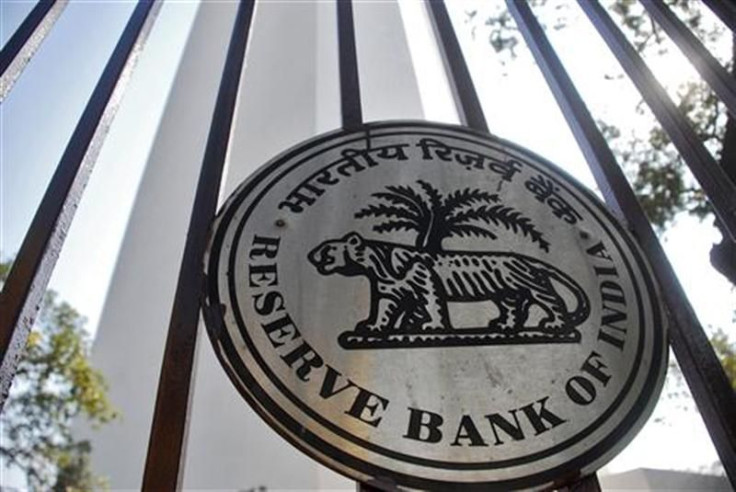 The Reserve Bank of India logo is pictured outside its head office in Mumbai