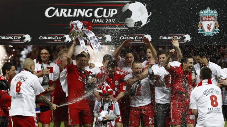 Liverpool&#039;s players celebrate after winning the Carling Cup over Cardiff City in at Wembley