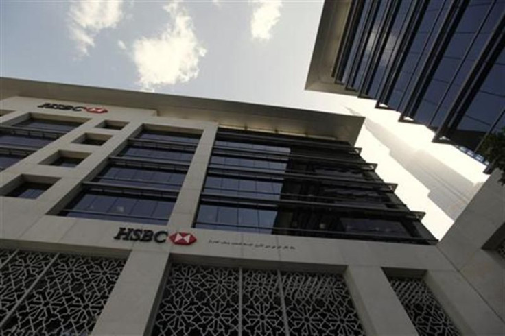 An HSBC bank branch is seen near the Burj Khalifa tower in Dubai