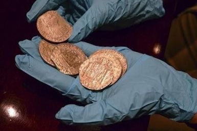 Gold coins from a treasure trove of gold and silver coins worth $500 million and recovered from a Spanish ship believed to be from the wreckage of the Nuestra Senora de las Mercedes, a ship sunk by the British Navy in 1804 as it returned from South Americ