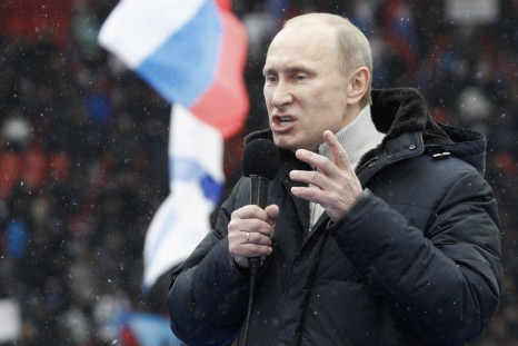 Russian Prime Minister Vladimir Putin delivers speech in Moscow in run-up to presidential election 