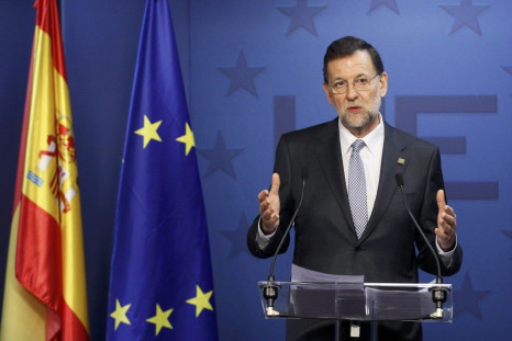 Spain's PM Rajoy holds a news conference at the end of a European Union leaders summit in Brussels.