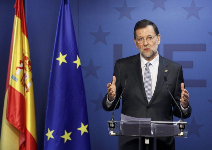 Spain's PM Rajoy holds a news conference at the end of a European Union leaders summit in Brussels.