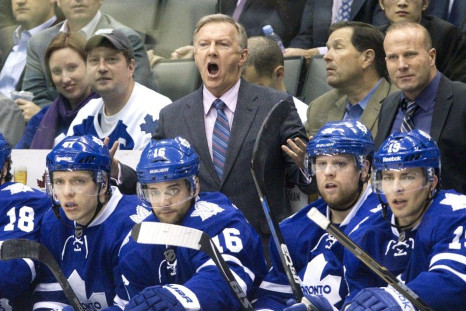 Maple Leafs coach Ron Wilson yells at officials on Tuesday night in what would be his penultimate game behind the bench.