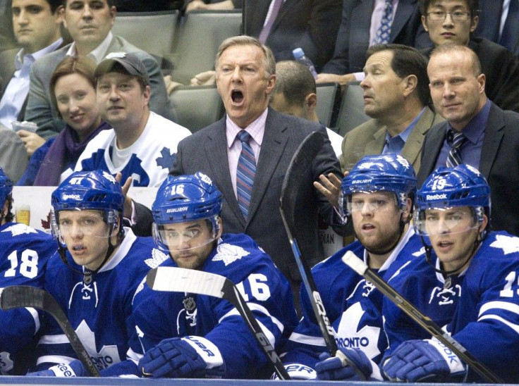 Maple Leafs coach Ron Wilson yells at officials on Tuesday night in what would be his penultimate game behind the bench.