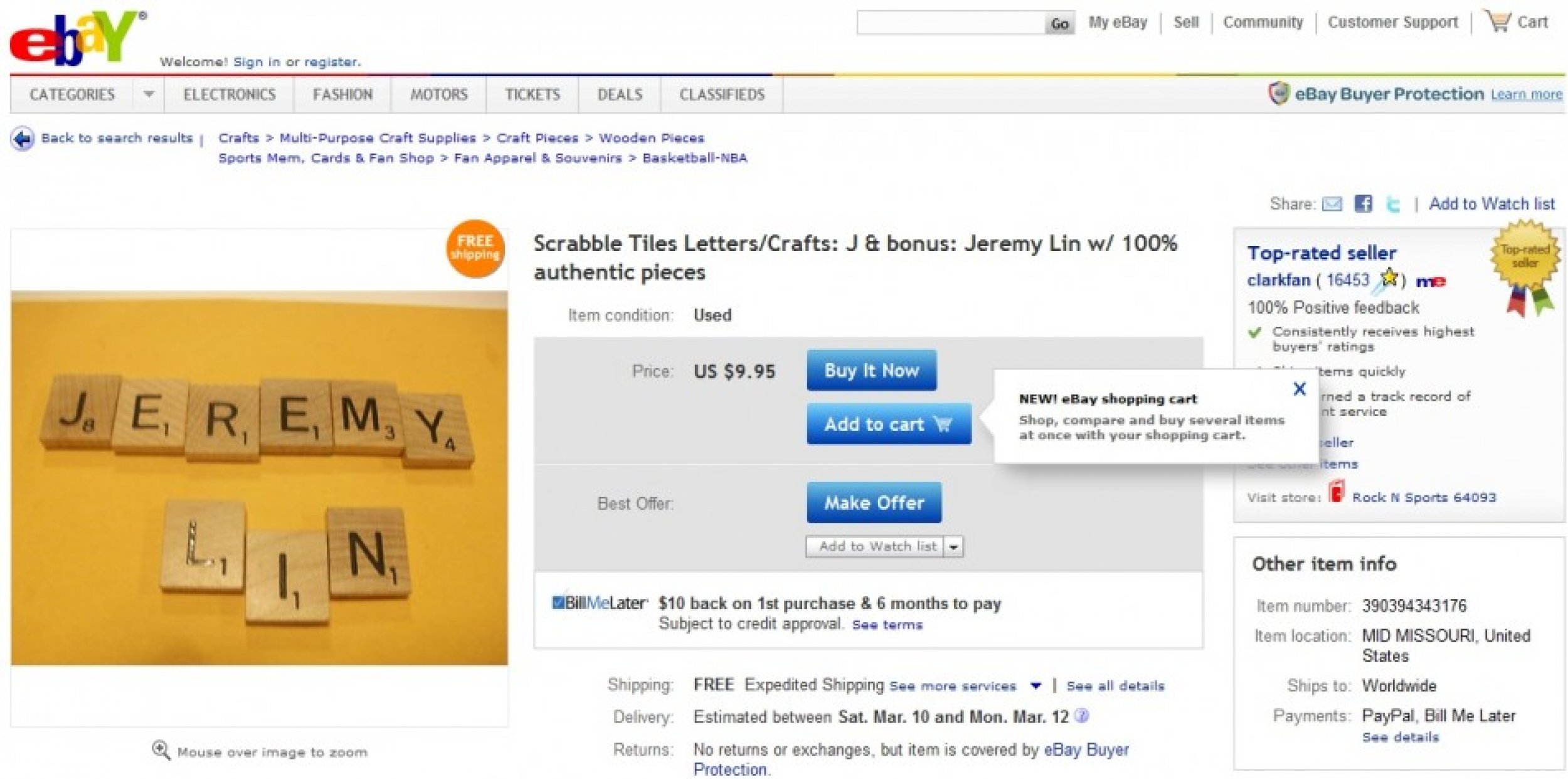 Jeremy Lin Unique eBay Items