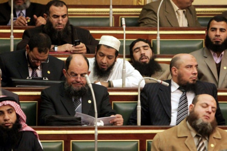 Salafi members of parliament are seen during the first Egyptian parliament session in Cairo.