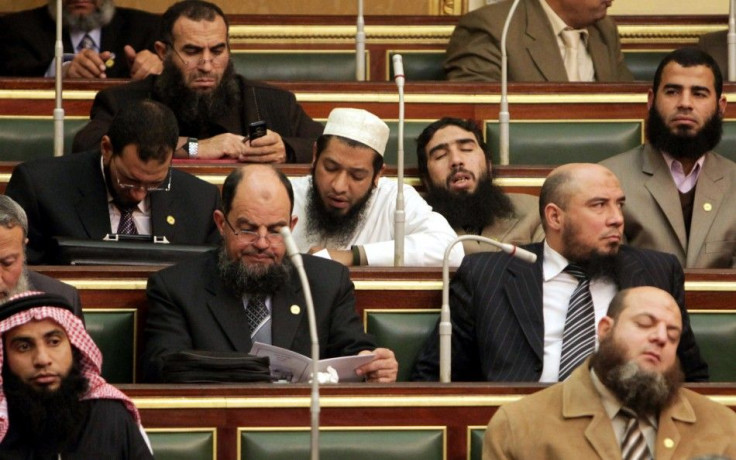 Salafi members of parliament are seen during the first Egyptian parliament session in Cairo.