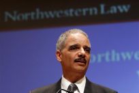 U.S. Attorney General Holder delivers a speech at Northwestern University School of Law in Chicago