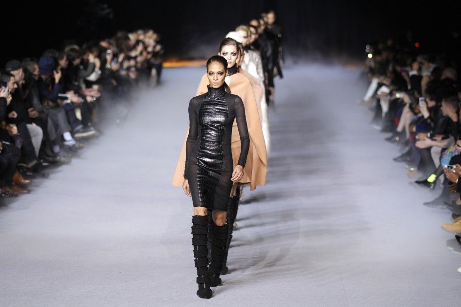 US Rapper Kanye Wests Rock Chic Creations at Paris Fashion Week 