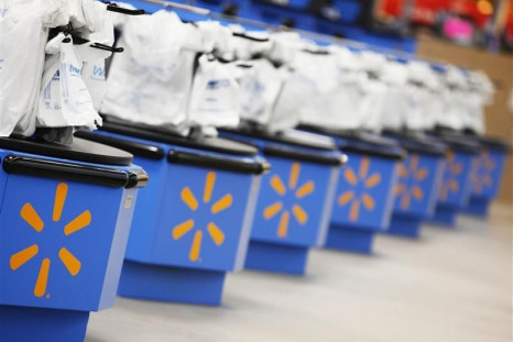 The Wal-Mart logo is pictured on cash registers at a new store in Chicago