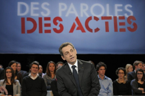 France&#039;s President Nicolas Sarkozy speaks during an interview on French national television in Paris.