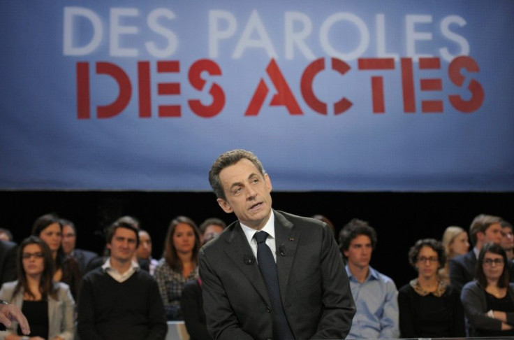 France&#039;s President Nicolas Sarkozy speaks during an interview on French national television in Paris.