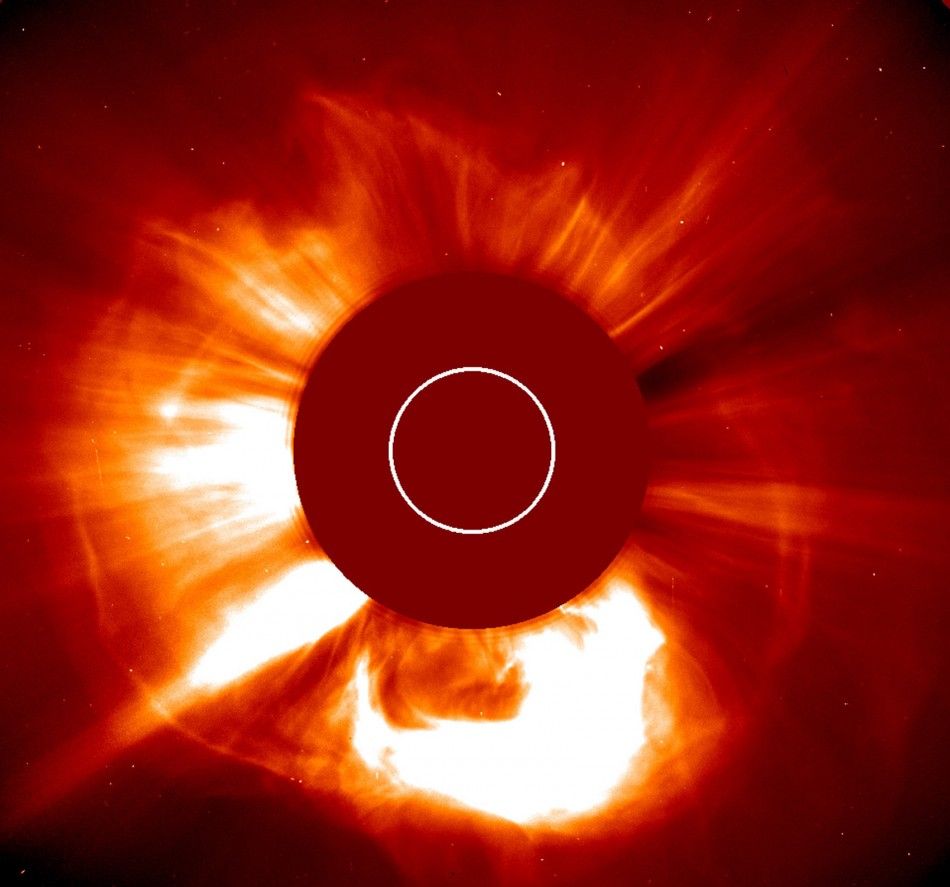 Solar activity is shown in an image made by NASAs SOHO Large Angle and Spectrometric Coronagraph LASCO instrument at 630 a.m. 1130 GMT on October 28, 2003.