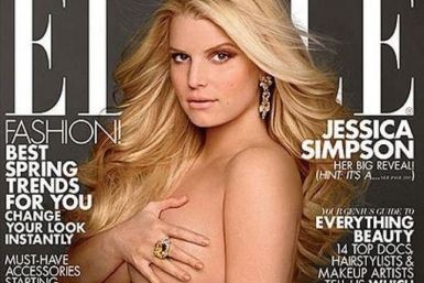 After posing nude on the cover of Elle Magazine, Simpson has been censored. A shopper took a picture of the magazine with a piece of cardboard covering Simpson's breast and belly.
